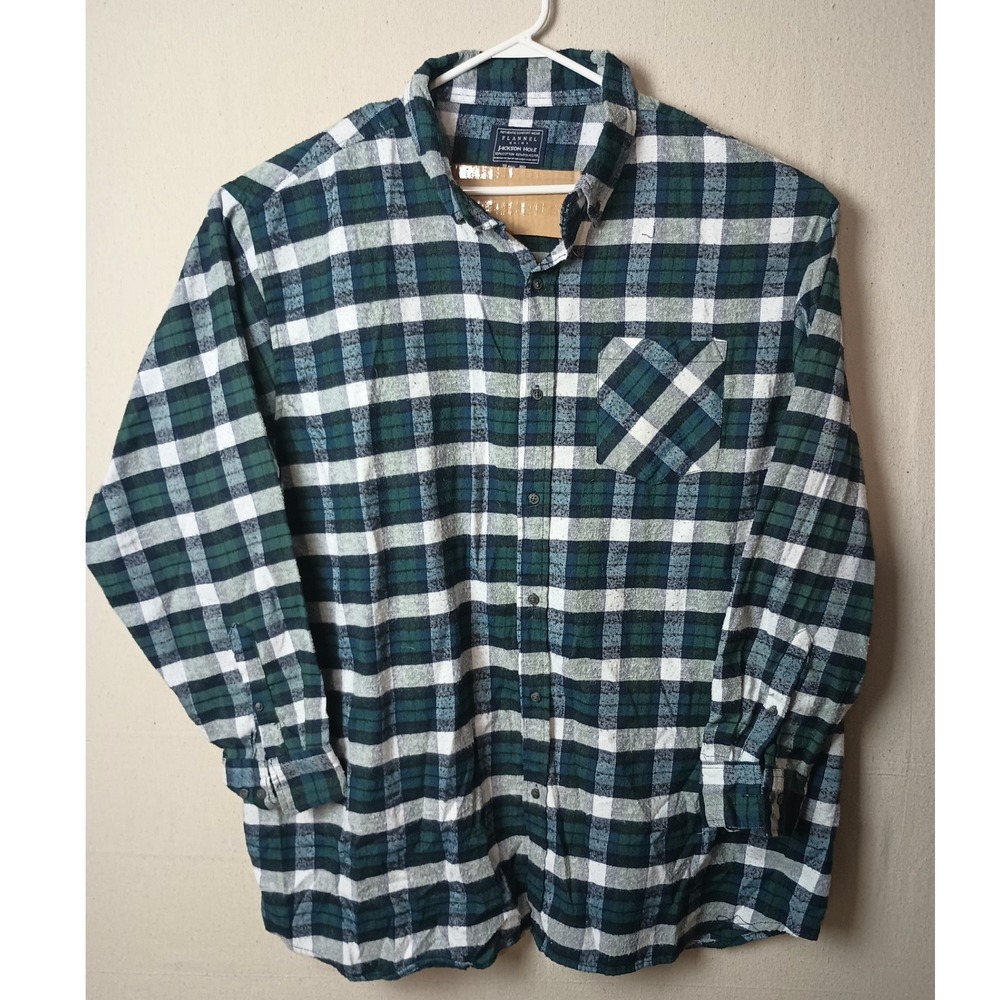 Jackson Hole Flannel Shirt Plaid‎ Button Up Long Sleeve Green 4XL BB